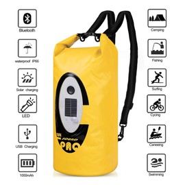 JYYXF Waterproof 20L Dry Bags with Wireless Speaker Backpack for Fishing Hiking Floating,Solar Dry Storage Bag Built-in 2000mAh Battery and 5 Lighting Modes for Camping