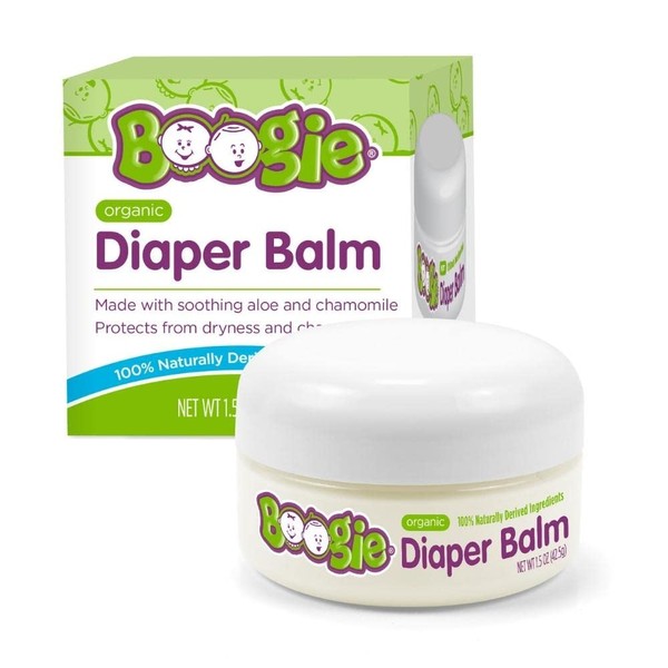 Baby Organic Diaper Rash Balm by Boogie, Petroleum Free, Zinc-Free, Cloth Diaper Safe, Multipurpose Ointment, USDA Certified Organic, Made with Aloe, Chamomile, and Coconut Oils, No Added Fragrance, 1.5 oz, Pack of 1