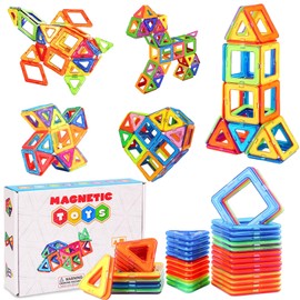 XIAOYANGKEJI Bloques Magnéticos Juguetes Construccion - 40 Piezas Juego Imanes Didácticos Bloques Magnéticos 3D Creativos y Educativos, Regalo Aprenda Color y Forma Juguetes para Niños Niñas
