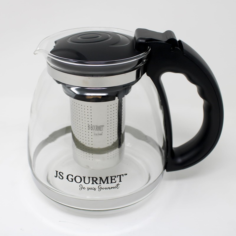 JS Gourmet 1500ml Glass Tea Pot with Infuser and Lid,