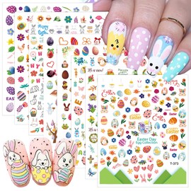 8 Sheets Easter Nail Art Stickers Decals 3D Self-Adhesive Cute Nail Decals Easter Egg Bunny Rabbit Design Cartoon Nail Stickers for Women Girls DIY Manicure Accessories Easter Party Nail Decorations