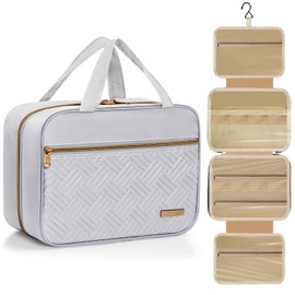 WELIDAY Travel Toiletry Bag - Spacious Toiletry Bag with Hanging Hook, Waterproof Makeup Bag for Women & Men, Travel Essentials (Medium-White)