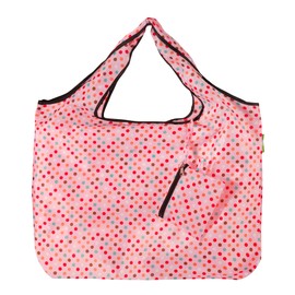 ECO CHIC Foldable Reusable Large Recycled Grocery Bags Lightweight Shopping Tote Bags with Storage Pouch (Polka Dots)