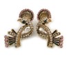 Exotic Multicoloured Crystal Bird Stud Earrings In Antique Gold Plating