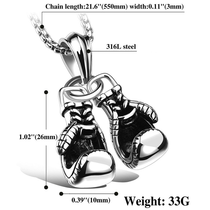 Hamoery Men Punk Stainless Steel Boxing Gloves Chain Pendant Necklace(White)