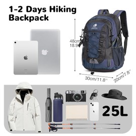 Outplea Small Hiking Backpack, 25L Lightweight Travel Rucksack Women Men, Casual Daypack for Outdoor Sports Trekking Camping, Navy Blue