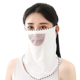 Trifong Women's Face Cover, Summer, Cooling Sensation, Mesh, UV Protection, Anti-Breath UV Mask, Sunburn, Cool to Touch, Quick Drying, Thin, Ear-hook, Neck Guard, Face Mask, UPF50+ 360° Sun