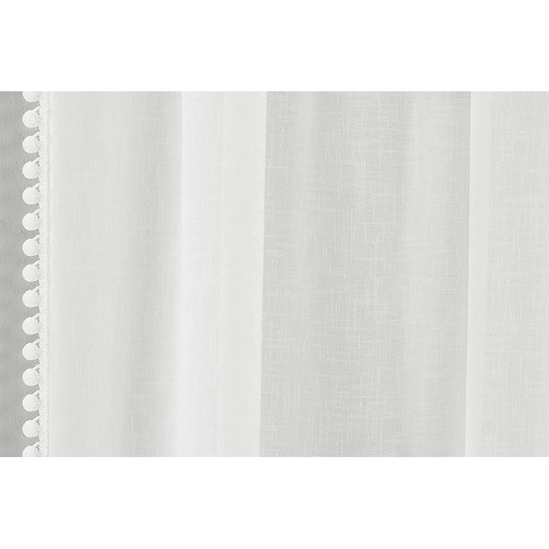 Tyrone Textiles Ltd Tahiti White Pom Pom Trim Linen Look