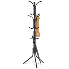 Ulimart Coat Rack Freestanding,12 Hooks Metal Coat Racks with Umbrella Holder,Sturdy Hall Rree,Easy Assembly Coat Rack Stand for Hanging Scarf,Purse,Hats,Jacket(Black)