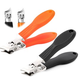 Pack of 2 Oblique Nail Clippers, Curved Bevelled Nail Clippers, No Splash Nail Clippers with Collection Container, Nail Clippers Toenails with Wide, Ergonomic Slanted Nail Clippers with Wide Jaws