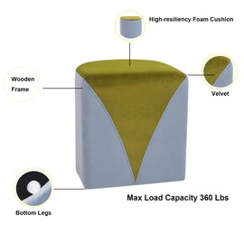 Adeco Velvet Heart Ottoman Modern Padded Foot Rest Stool Yellow Upholstered Footstool Small Cube Ottoman for Living Room Bedroom Home Office