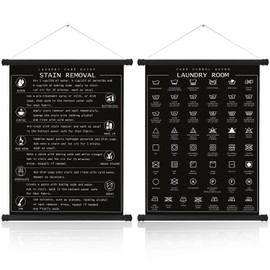 Gersoniel 2 Pieces Laundry Room Decor Symbols Wall Art Hanging Symbols Guide Wall Decor Stain Removal Theme Sign Laundry Care Room Art Ready to Hang Sign, 11.8 x 15.7 Inches(Black)