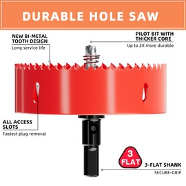 4-1/8 inch Bi-Metal Hole Saw Drill Bit - Ideal for Circular Cuts in Wood, Plastic, and Sheet Metal - 1-3/16" Cutting Depth - Includes Arbor and Pilot Bit