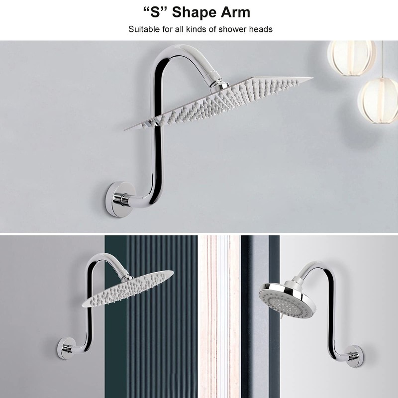 NearMoon S Shaped Shower Head Riser Arm, Shower Extender Arm