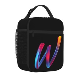 Colorful Initial Lunch Box for Kids, Small Insulated Lunch Bag for Men Women, Reusable Portable Lunch Tote for Boys Girls Students, Thermal Cooler Bag for Work, Travel, Picnic, Rainbow Letter W