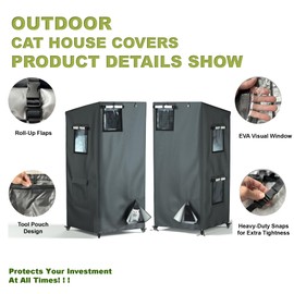 Outdoor Cat House Cover,Large Catio Cat Enclosures Dust Protection Cover, 600D Heavy Duty Rain Sheet with Visible Window, 100% Waterproof, 32" L x 32" W x 71" H,Gray