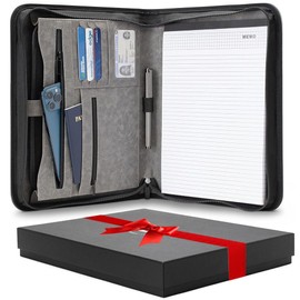 Forevermore Portfolios Padfolio Binder - Professional Faux Leather Travel Organizer Pouch for Tablet, Documents, Presentation Folders, Zipper Closure, Notepad - Gray