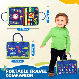 QINGBAO Montessori Busy Board Toys, Sensory Board for Toddlers 1-3, Travel Felt Busy Book for Airplane Car, Activity Busy Mat for Learning Fine Motor Skills Suits Boys Girls Birthday Gifts (Blue)