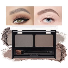 Kaely 2 Color Eyebrow Powder Makeup Kit, Eye Brow Contour Palette for Beginners, Long Lasting Waterproof Eye Brow Powder with Brow Brush (02 Grey+Dark Brown, 1 Count (Pack of 1))