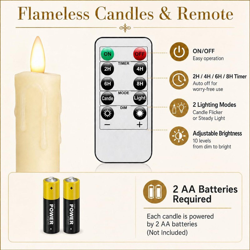 CMTDRE Candlestick Holder Set of 3, with 3 Flameless Candles