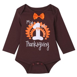 Baby Boys Girls 4PCS My 1st Thanksgiving Turkey Outfit Set Tops Pants Hat and Headband