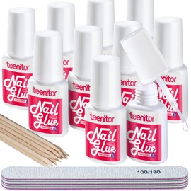 Teenitor Teenitor Pink Nail Glue, 10 Pack Brush On, Strong for Press Ons & Acrylic Nails, Water Resistant, Fast Drying, No Lamp Needed