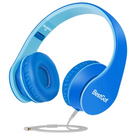 BestGot Kids Headphones for Childrens Wired with Microphone with Detachable 3.5mm Cable (Blue)
