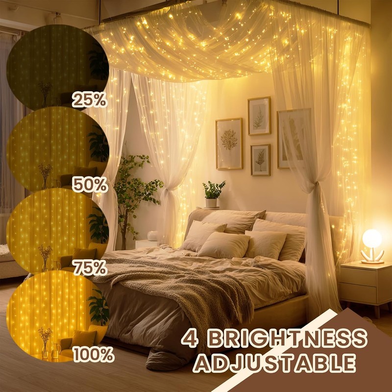9.8x19.6Ft Curtain String Lights Plug in,600 Warm White LED Curtain
