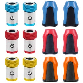 Tinoaly 6pcs Screwdriver Head Magnetic Ring with 6pcs Magnetizer, Magnetic Screw Holder Set Detachable Magnetic Screwdriver Ring for 1/4 Inch Hex Screwdriver & Power Bits