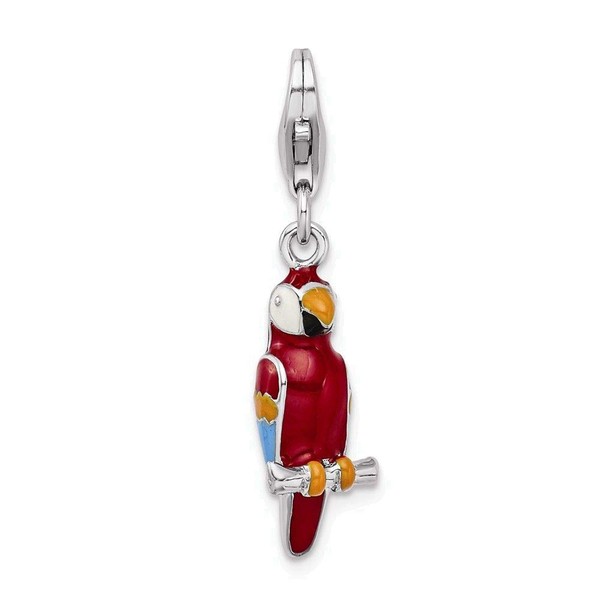 Adornica Diamonds Sterling Silver Rhodium-Plated 3-d Enameled Parrot with Lobster
