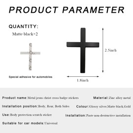 DXNQ 2 PCS Metal Jesus Christ Cross Badge Stickers, 2.5"×1.8" Alloy 3D Individual Car Cross Sticker, Self Adhesive Scratch Covering Metal Cross Car Emblem Decal for Car Body Fender Tail (Black)