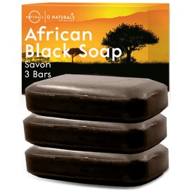 O NATURALS Organic African Black Soap Bar 3PC - Rich in African Shea Butter - Helps Acne Prone Skin - Natural Body Wash & Face Wash - Black African Soap - Natural Black Soap Bar for Women & Men