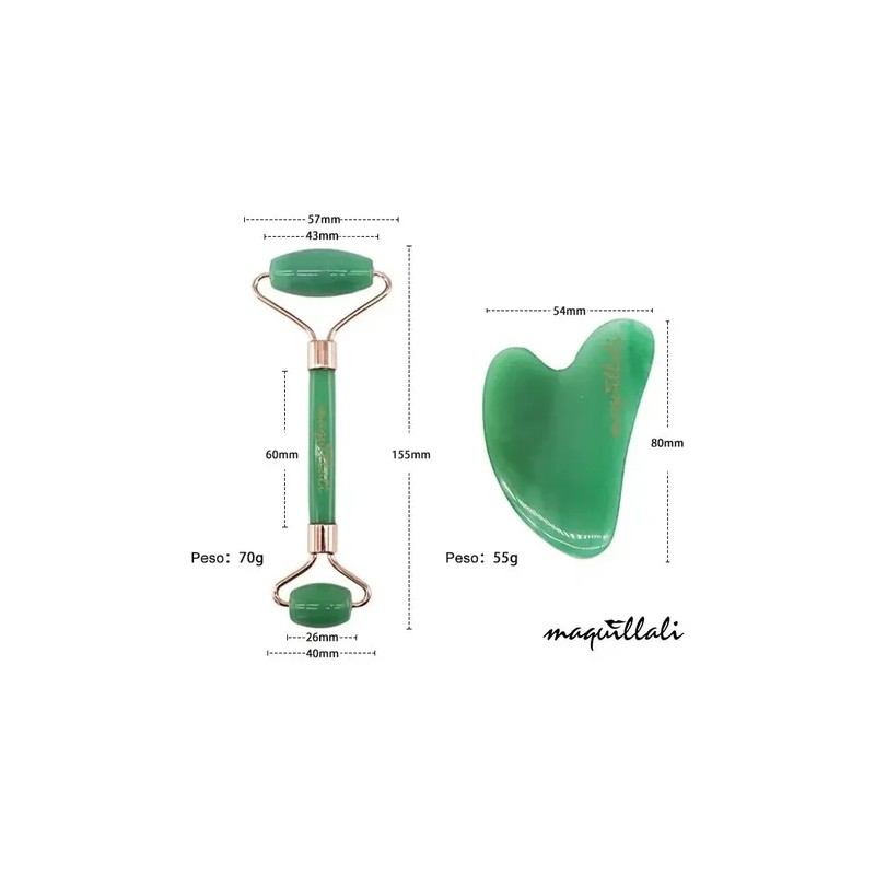 Kit Rodillo De 100 Jade Y Gua Sha Masaje Facial