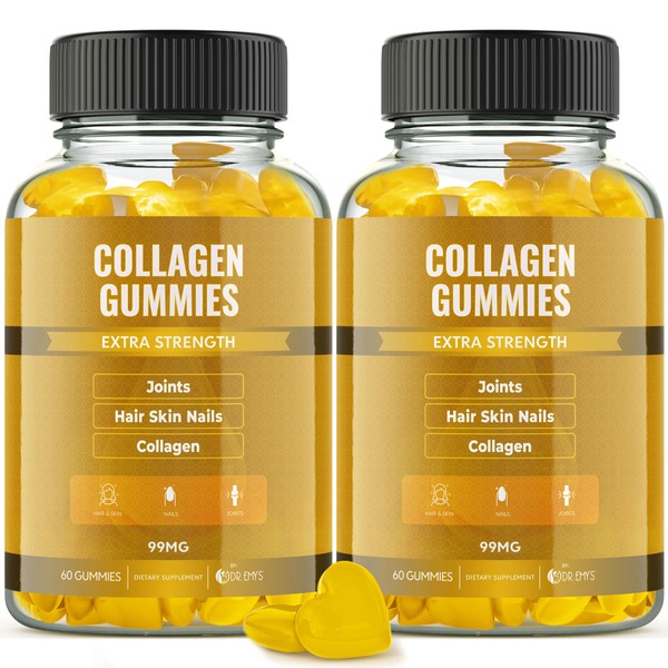 Dr. Emy's Collagen Gummies Gummy Vitamin for Women & Men, Hair, Skin, Nails, Joint Supplement - Anti-Aging Collagen Gummy Supplements - Strengthen Hair, Skin and Nails - Gelatin-Free - 120 ct Each (2)