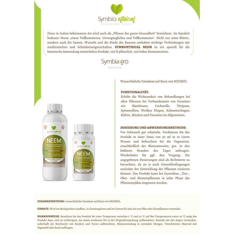 SYMBIOETHICAL NEEM - Water Soluble Emulsion Based on Concentrated NEEM