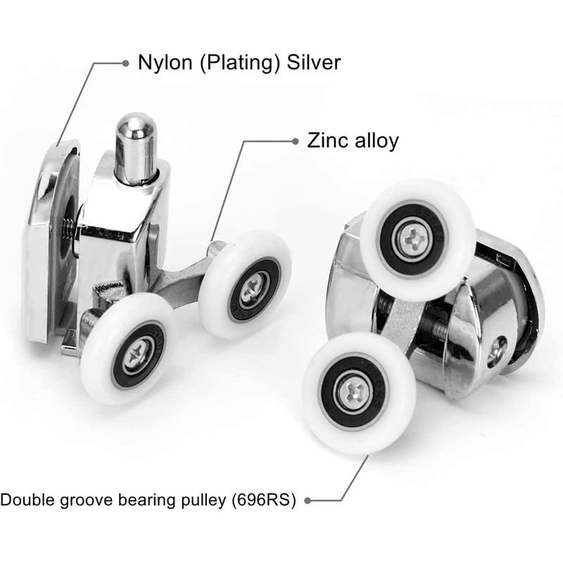 Zinc Alloy Shower Door Twin Rollers Runners - Set of