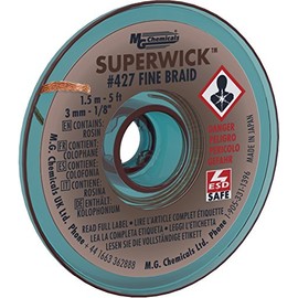 MG Chemicals Desoldering Braid #5 Fine Braid Super Wick with RMA Flux, 5' Length x 0.125" Width, Brown