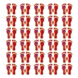 Home Genie Plastic Laxmi Feet/Charan Paduka Stickers for Home,Office and Temple Entrance | Lakshmi Feet for Diwali Decoration | Lakshmi Charan Sticker - Red - Pack of 15