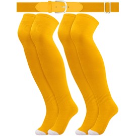 ROLVNHTV 3 Pcs Gold Long Baseball Socks and Belt Combo Gold Over Knee Sock Adult Knee High Athletic Stockings Softball belt for Men Women