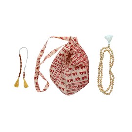 Gaumukhi Japa Mala Meditation Prayer Bag Zip Pocket Mantra Japa Chanting Mala Tulsi Basil Prayer Necklace Hand Knotted Karma (108+1) Beads Hindu Sanatana Dharm Tibetan Buddhist Subha Rosary