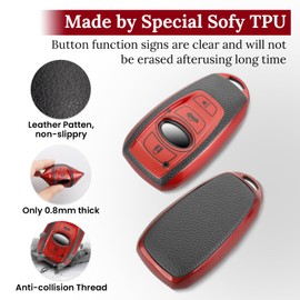 CTRINEWS for Subaru Key Fob Cover with Carbon Fiber Style Belt Keychain, Upgraded TPU Surface Grain Case for Forester CrossTrek Ascent Outback Legacy Impreza STI WRX BRZ (Red, A1)