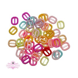Unbranded Pack Of 50 Assorted Mini Pearl Multicolor Doll Belt Buckles Ribbon Sliders 12mm