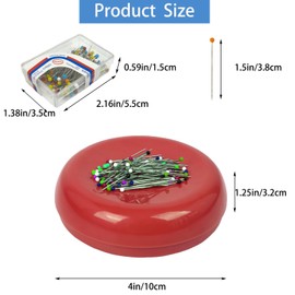 Hilltian Magnetic Pin Cushion with 100 Plastic Head Pins, Magnetic Pins Holder for Sewing Quilting (Red)