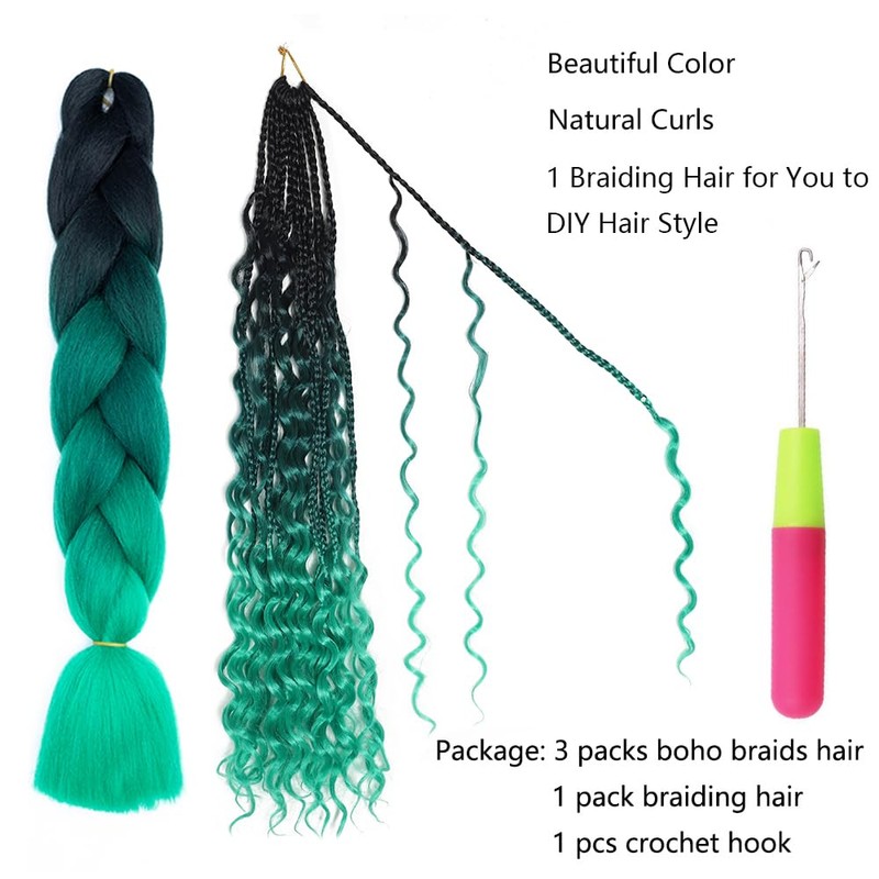 Bohemian Boho Box Braids Chrochet Hair With Curly Ends Synthetic