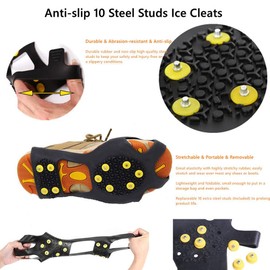 Ice Cleats Snow Grips - Anti-Slip Crampons Traction Cleats Ice & Snow Grippers 10 Steel Studs for Women Men Kids’ Shoes and Boots (Extra 10 Studs) - XL