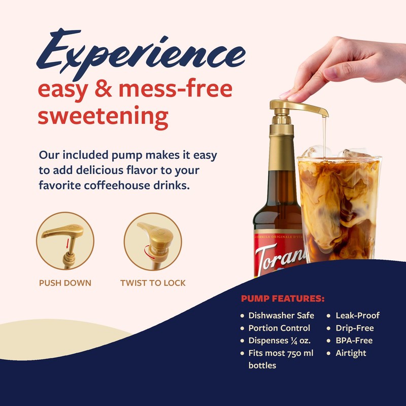Torani Coffee Syrup, Cinnamon Flavored Syrup for Drinks, Pump Included,
