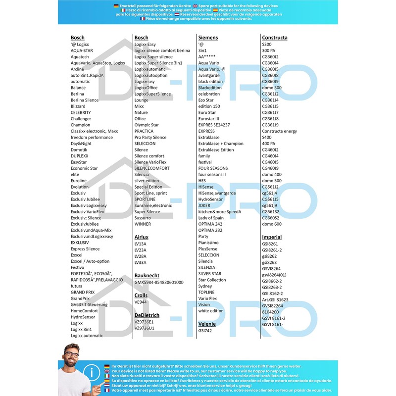 DL-pro Aquastophose suitable for Bosch Siemens Neff Constructa Balay 1.7
