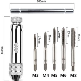LEAUNGYOO Tap Handle, Screw Tap, Ratchet, Tap Holder, T-shaped Handle, Tap Wrench, Connection, Tap Handle, Tool Set, Drilling, Adjustable, M3, M4, M5, M6, M8, Threaded Tapping Hand, For Hand Tapping