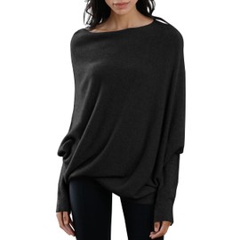 Imily Bela Batwing Boat Neck Sweaters for Women 2024 Fall Long Sleeve Soft Knit Loose Baggy Pullover Jumper Top Black