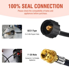 ABYDA 4Ft Propane Adapter Hose 1 lb to 20 lb, Propane Tank Hose with QCC1/Type1 for 5-40 lb Tanks, Propane Adapter Hose with CGA600 Connection for Coleman Stove, Weber Q Grill, Buddy Heater